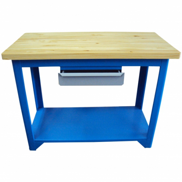 Bancada aberta 1 gaveta, tampo madeira pinus 36mm, fundo em chapa