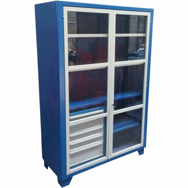 Armário para ferramentas 2 prateleiras fixas - 5 gavetas - porta c/ visor acrílico