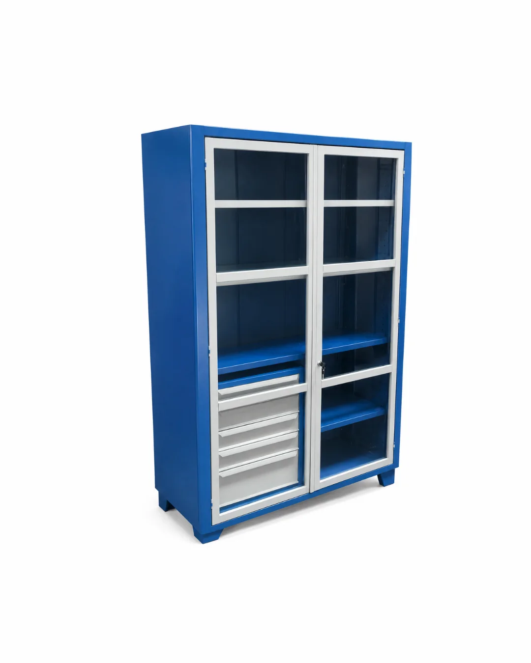 Armário para ferramentas 2 prateleiras fixas - 5 gavetas - porta c/ visor acrílico — Bezafer