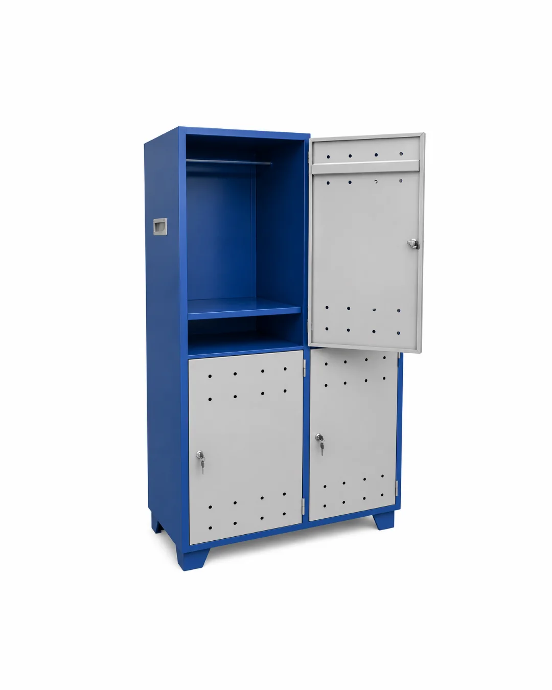 Armário para ferramentas 4 prateleiras - 4 portas - suporte para cabide — Bezafer